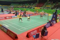 Partai final nomor ganda remaja putri antara klub Jaya Raya Jakarta menghadapi PB. Djarum kudus.PJ/Joel