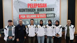 Pelepasan atlet Kempo Jabar menuju PON Beladiri di Kudus Minggu(12/10/25). PJ/Joel