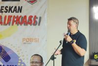 Rudi Kadarisman saat menutup BK Porprov Cabor Biliar. PJ/Joel