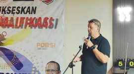 Rudi Kadarisman saat menutup BK Porprov Cabor Biliar. PJ/Joel
