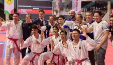 Kumite beregu putra saat meraih medali emas di PON Sumut - Aceh 2024 lalu. Dok