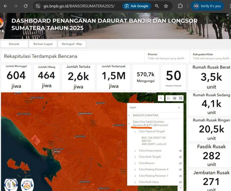 PT Len dan BRIN melakukan pemetaan melalui perbandingan citra Sentinel-2 Very High Resolution, Mosaic Planet, dan BlackSky yang terintegrasi dengan data Open Street Map. PJ/Dok