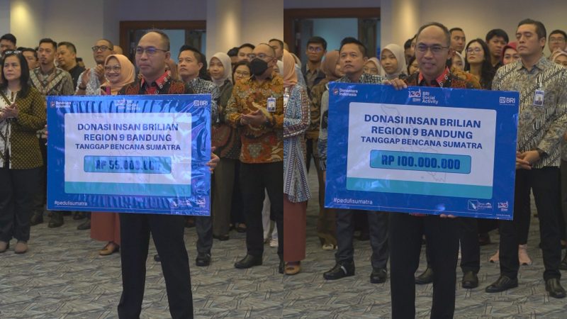 Insan BRILian Region 9 Bandung menyalurkan bantuan bencana Sumatera Rp155.000.000, disalurkan melalui posko tanggap darurat BRI. PJ/Dok