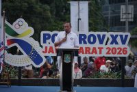 Wali Kota Bekasi, Tri Adhianto Tjahyono, saat hitung mundur Porprov XV 2026 di Plaza Patriot Candrabhaga Bekasi. PJ/Dok