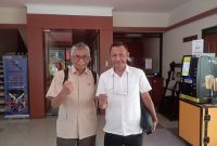 Wakil Ketua I KONI Jabar Ir. Andrian Tejakusuma dan Wasekjen DPP Perbasi Setia Dharma Majid usai memberikan keterangan terkait Musda Perbasi Jabar, Jumat 6 Maret 2026