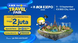 BCA dan tiket.com kembali menggelar Travel Fair 2026 di ICE BSD City, Hall 6 pada 11-13 September 2026.